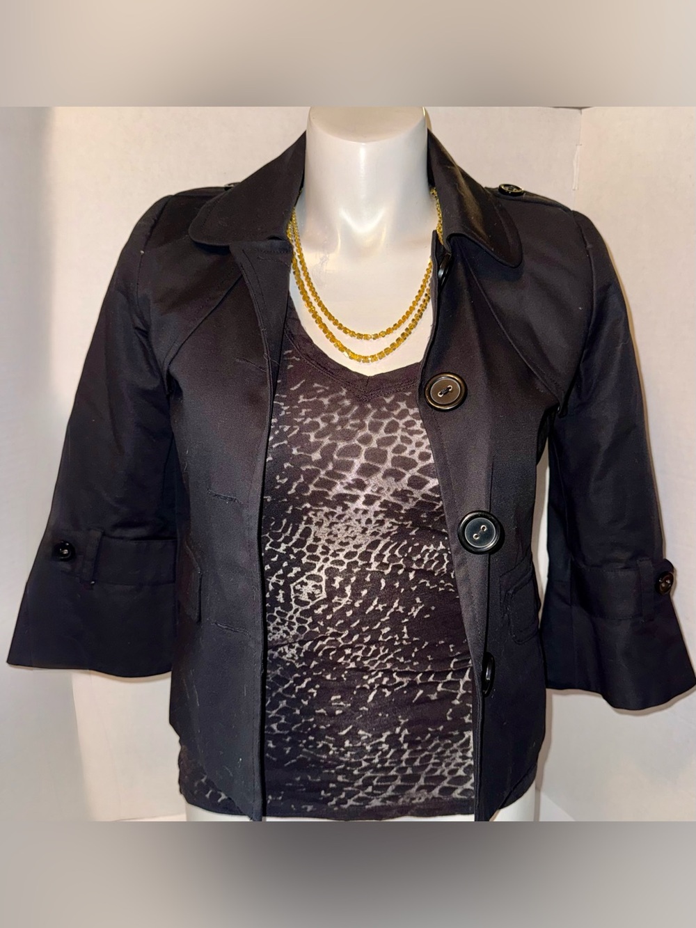 Rafaella Black Three-Quarter Sleeve Button Jacket